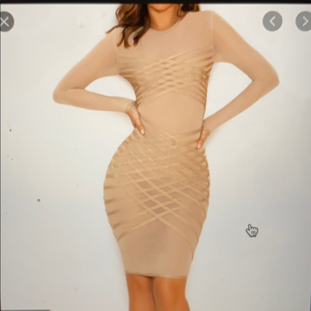 House of CB nude sheer bandage and mesh dress